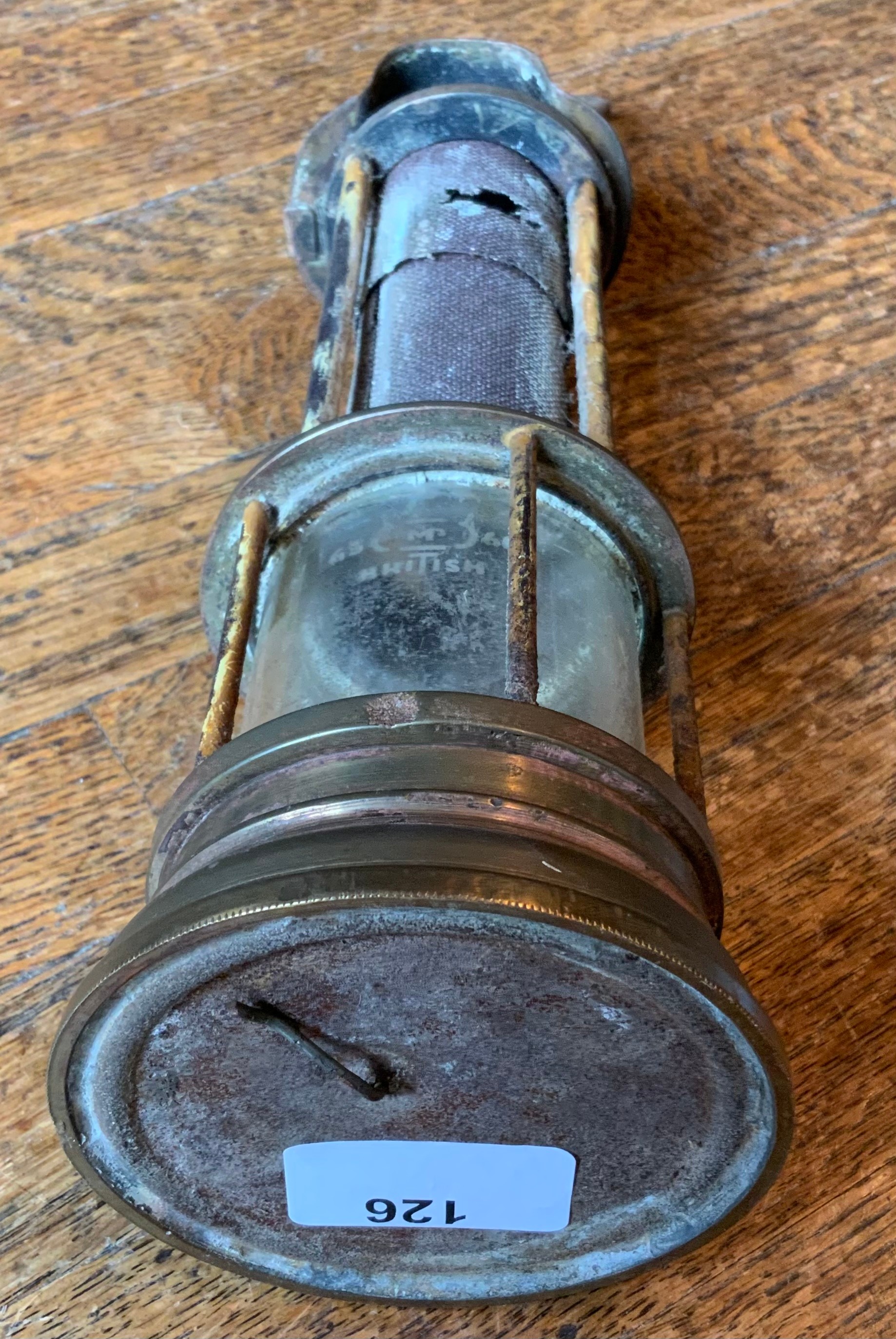 A Joseph Cooke Clanny type miners lamp, glass protected by five rods, the gauze by three rods, - Image 3 of 3