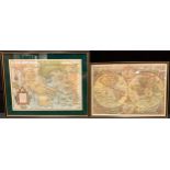 Cartography - two colour maps, facsimiles after the 17th century originals, Hogarth-type frames, the