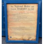 1938 National Boiler & Insurance Co Ltd Poster. Approx. size 56cm x 44cm. Taken from a disused