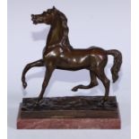Continental School (19th century), a brown patinated bronze, of a horse, rectangular marble base,