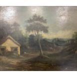 English School (18th century) Country Scene with Cottage oil on board, 30.5cm x 36cm