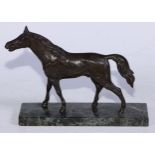 Continental School (early 20th century), a dark patinated bronze, of a horse, verde antico marble