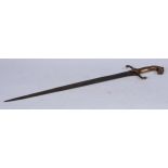 A 19th century bandsman's sword, 50.5cm pointed double-edged blade, brass hilt with S-scroll quillon