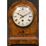 A George IV mahogany and brass marquetry mantel clock, 24cm high