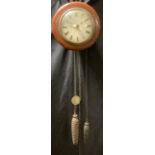 A 19th century mahogany postman's alarm clock, of small proportions, Roman numerals, 21cm diameter