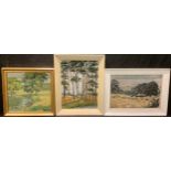 Eunice Close (Impressionist School), Pine Woods, signed, oil on board, 39cm x 29cm; Senior, Harvest,