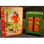 A tinplate moneybox, as a safe; a Chad Valley Dick Whittington money box (2)