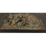 Alice M Chaplin, after, a dark patinated bronze, cat and kittens, signature in the maquette, 16cm