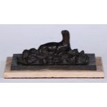 P Panichelli (early 20th century), a dark patinated bronze, of a Sea Lion, rectangular marble