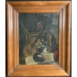 English School (19th century) Still Life with Parlour Guitar, Book and Cornet oil on board, 30.5cm x
