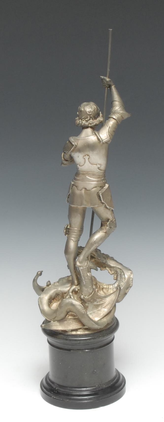 English School (early 20th century), a silvered bronze, St George Slaying the Dragon, marble and - Bild 3 aus 3