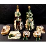 Jersey Pottery - a pair of figural lamp bases, with sleeping Mexicans, 34cm high; similar trinket