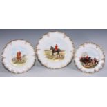 A Royal Crown Derby cabinet plate, hunting scene, signed J. Doyle, 25.5cm diameter, others, 22cm,