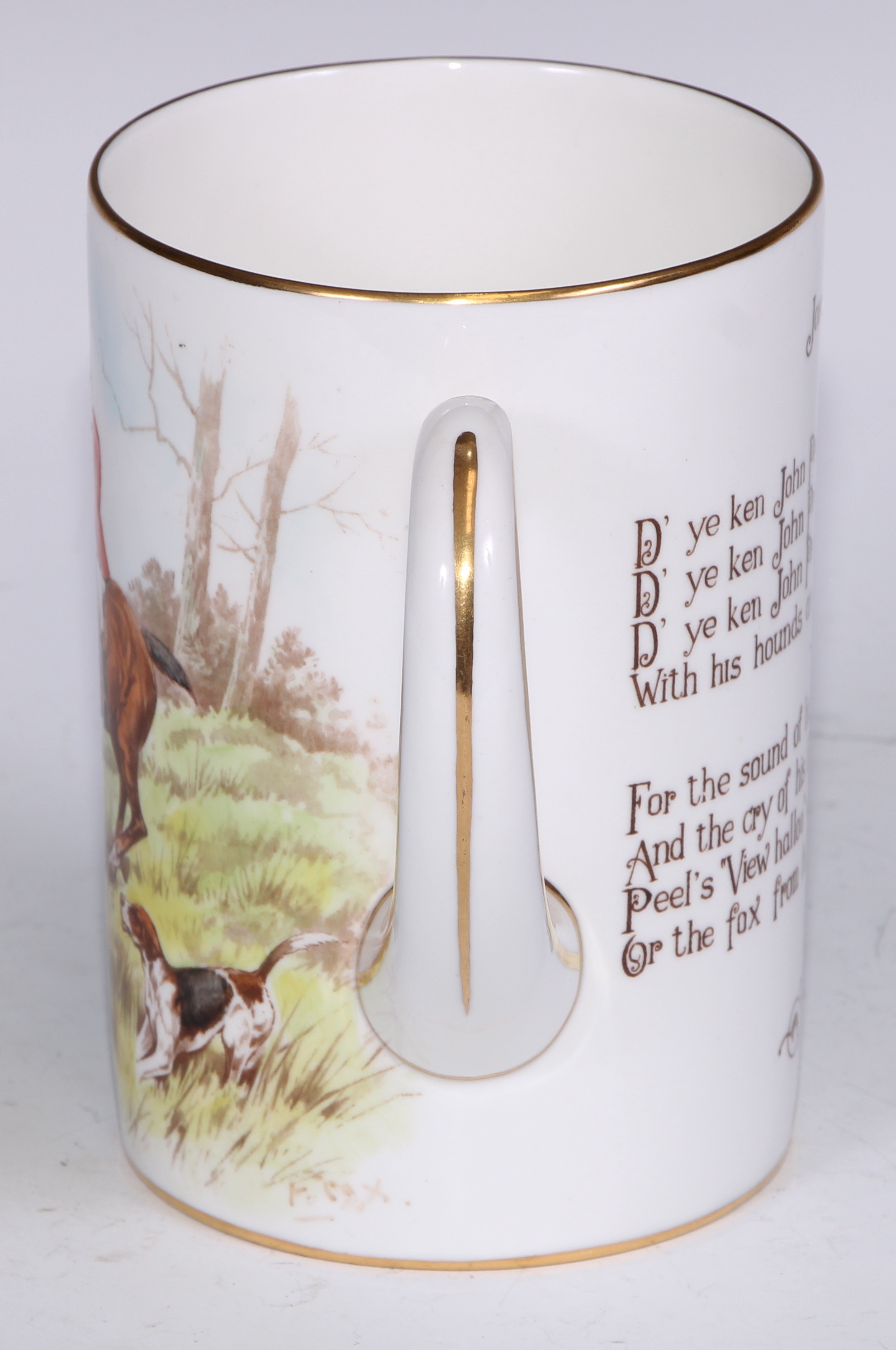 A Royal Crown Derby cylindrical mug, printed and painted by F Cox, with a hunting scene, to verso - Bild 13 aus 42