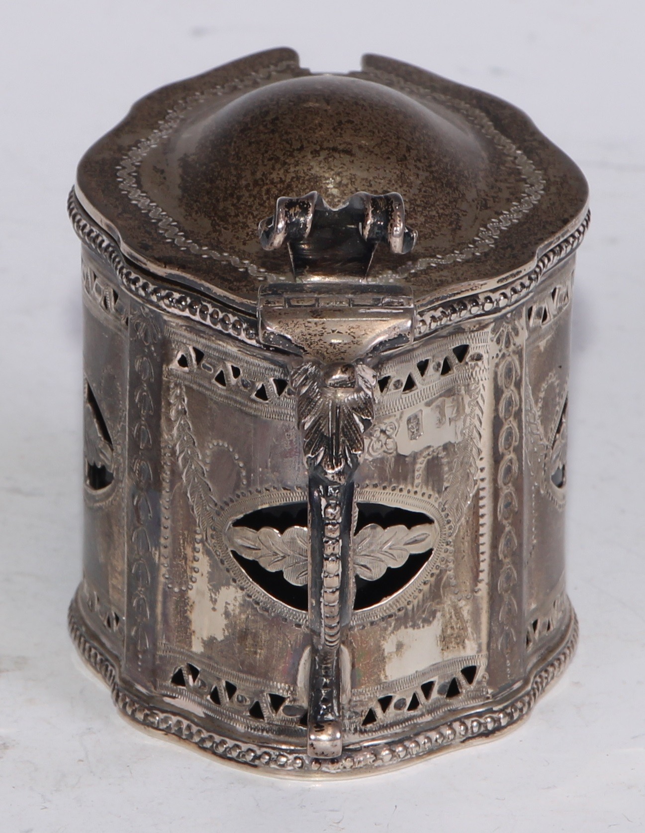 A Victorian Scottish silver commode shaped mustard, pierced and bright-cut engraved in the Neo- - Image 10 of 11