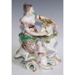A large Derby type model, Europa and the Bull, in the 18th century taste, 26.5cm high, impressed