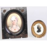 Continental School, a 19th century oval porcelain panel miniature, lady of fashion, 9cm x 7cm,