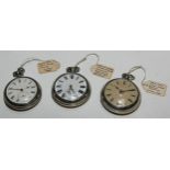 An early Victorian silver pair cased pocket watch, 5cm enamel dial inscribed with Roman numerals,