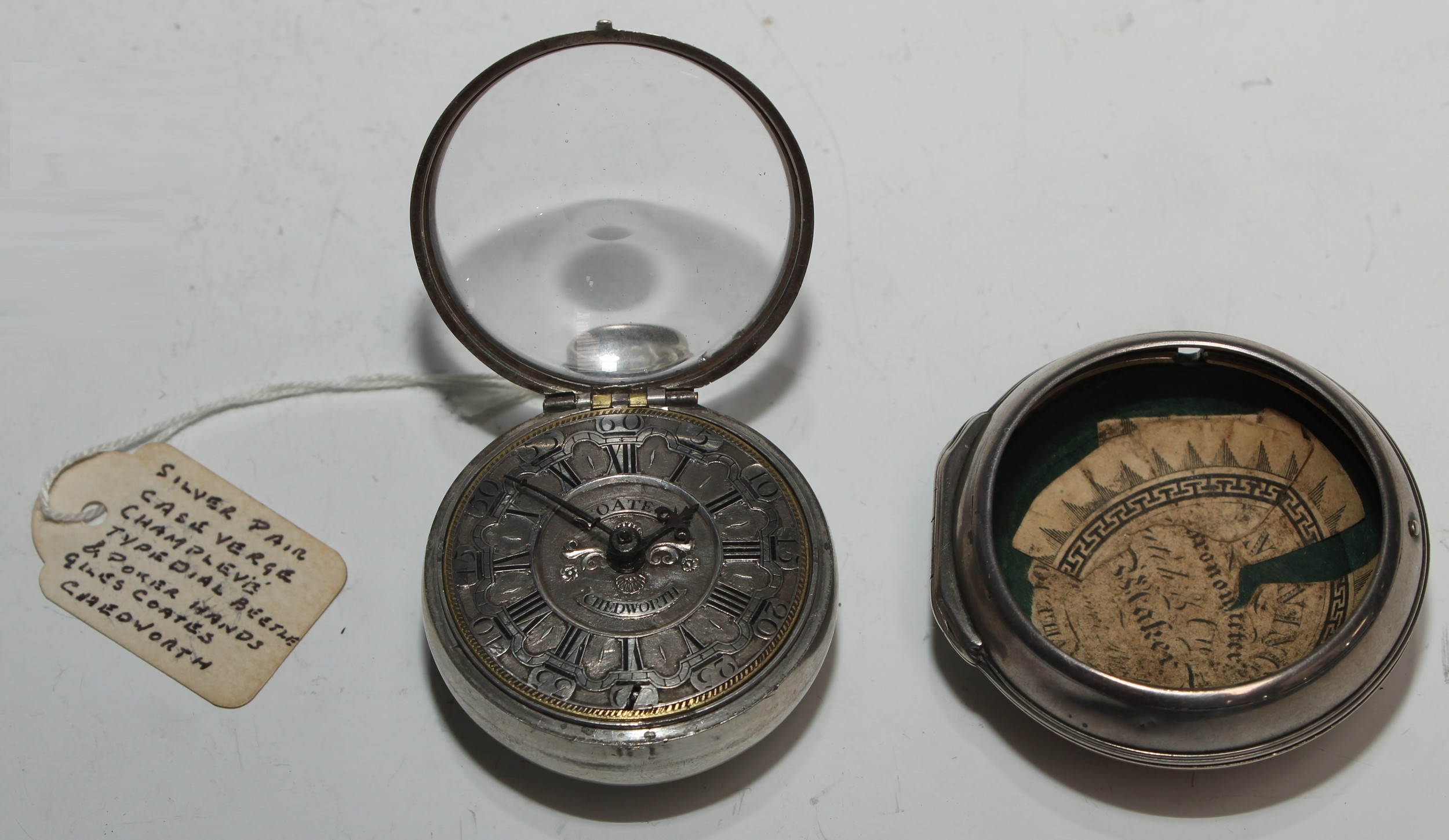 A George III silver pair cased pocket watch, by Giles Coates, Chedworth, 4cm dial signed and - Image 4 of 6