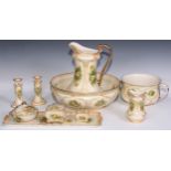 A Crown Devon Fielding & Co toilet set, comprising wash jug and bowl, chamber pot, candlesticks