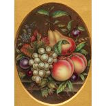 James Rouse Snr (1802-1884) Still Life, Pears, Peaches and Grapes, on a ledge signed, oil on