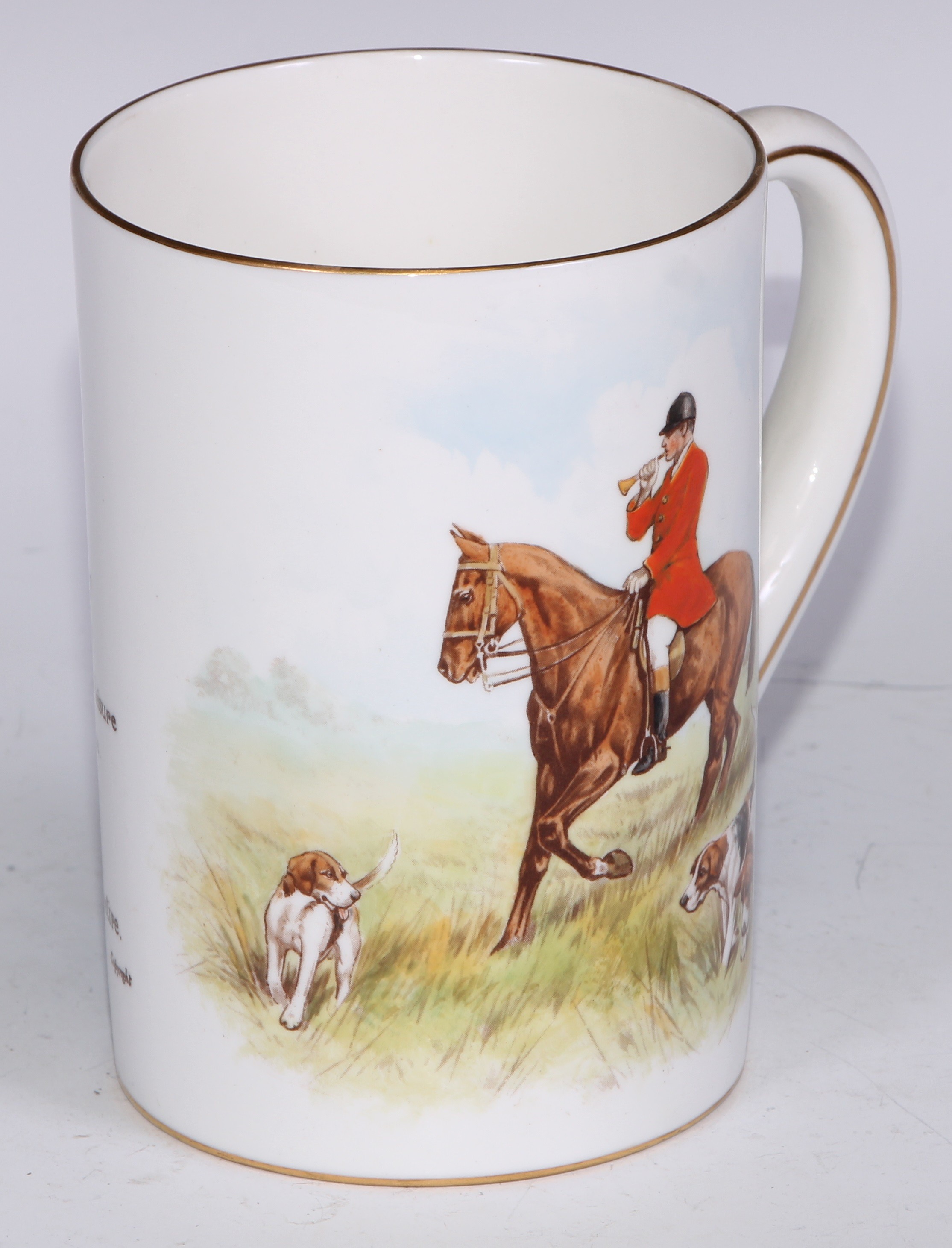 A Royal Crown Derby cylindrical mug, printed and painted by F Cox, with a hunting scene, to verso - Bild 23 aus 42