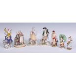 A Neapolitan porcelain figural group, Gossip, 15cm high, printed marks; other Continental figures,