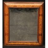 A 19th century Dutch mahogany and marquetry rectangular looking glass, the cushion frame inlaid with