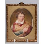 English School, 19th century, a portrait miniature on ivory, young gentleman in scholarly dress, 6.