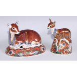 A Royal Crown Derby Collectors Guild Exclusive paperweight, Deer, gold stopper; another similar,
