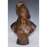 A Goldscheider Art Nouveau terracotta bust, of a young woman, impressed marks, early 20th century