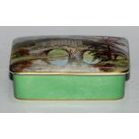 A Royal Crown Derby rounded rectangular named view box and cover, painted by W E J Dean, signed,