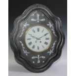A late 19th/early 20th century ebonised cased wall clock, circular dial with Roman numerals,