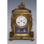 A 19th century French porcelain mounted ormolu mantel clock, by Dent, Paris, 7cm circular enamel