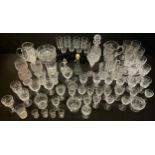 Glassware - cut glass wine glass, various; decanters, jugs