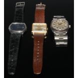 Watches - A stowa automatic 14ct gold cased wristwatch, silvered square dial, block baton markers,