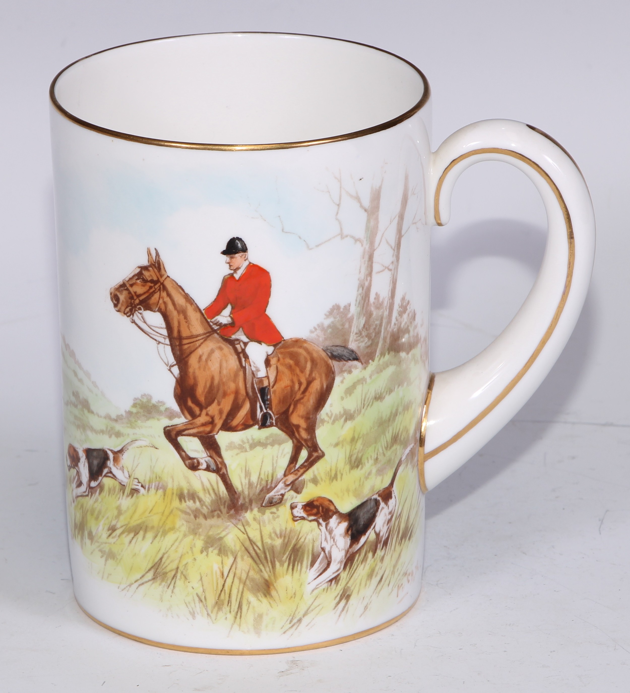 A Royal Crown Derby cylindrical mug, printed and painted by F Cox, with a hunting scene, to verso - Bild 10 aus 42