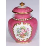 A Royal Crown Derby lobed ovoid jar and cover, painted by G Jessop, signed, with colourful summer
