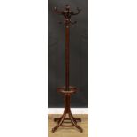 A bentwood coat stand, the base with walking stick or umbrella provision, 184cm high