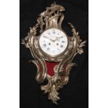 A 19th century French silvered cartouche shaped cartel clock, 13cm convex enamel dial inscribed