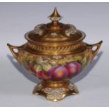 ***LOT WITHDRAWN***A Royal Worcester compressed ovoid pedestal potpourri vase, painted by E Townsend