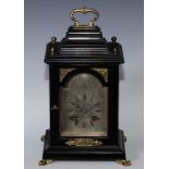 A 19th century ebonised miniature bracket clock, of George II design, 8cm arched silvered disal