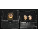 A Royal Crown Derby 1128 pattern gilt metal money clip, boxed; a pair of Royal Crown Derby 1128