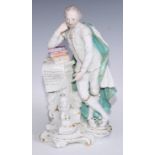 A Derby patch mark figure, of William Shakespeare, turquoise cloak, picked out in gilt, scroll base,