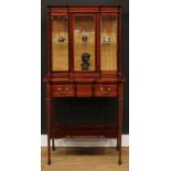 An Edwardian satinwood crossbanded mahogany pier display cabinet, outswept cornice above a glazed