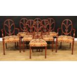 A set of eight Hepplewhite Revival dining chairs, comprising six side chairs and a pair of