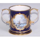 A large Lynton Porcelain Company loving cup, painted by Stefan Nowacki, signed, with a maritime