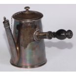 A 19th century French silver side-handled coffee pot, hinged domed cover, turned handle, straight