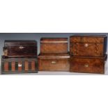 A Victorian walnut and parquetry rectangular work box, hinged cover inlaid with a reserve of