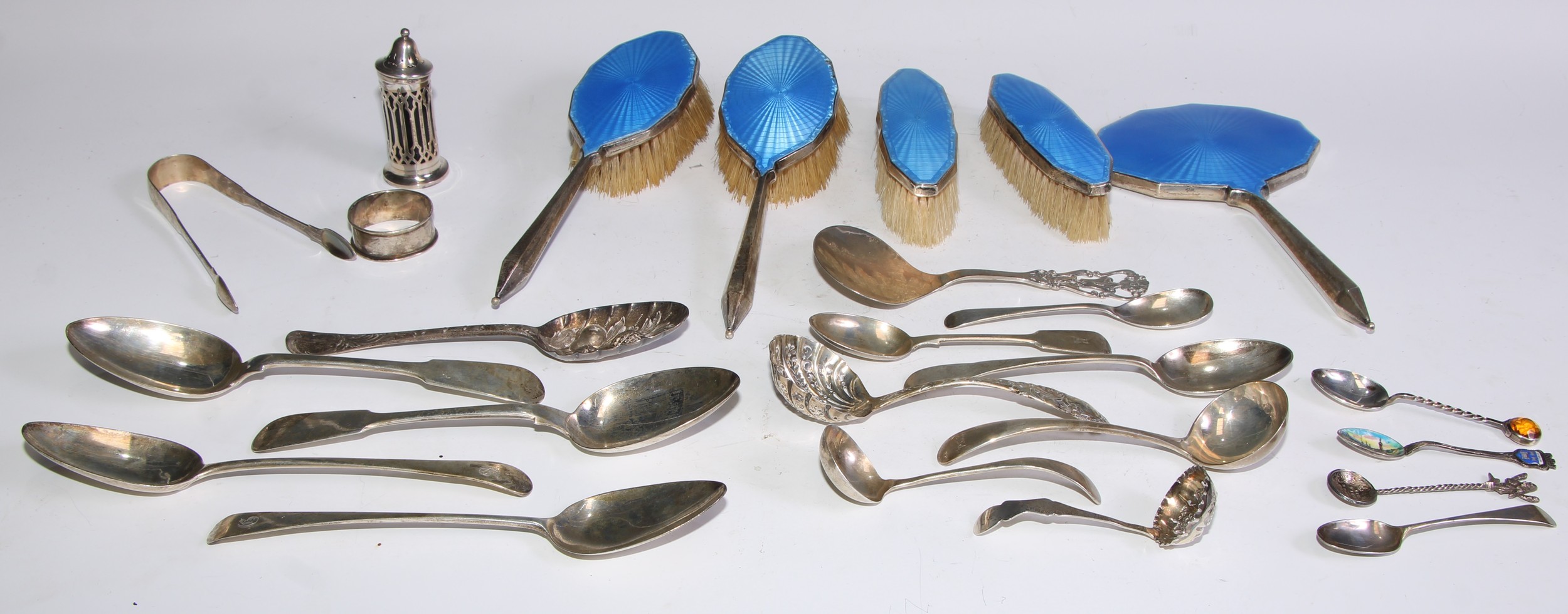 A pair of early Victorian Scottish silver Fiddle pattern table spoons, Glasgow 1838; other silver